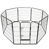 TRESKO® Welpenlaufstall 80x80cm Freilaufgehege Welpenauslauf Hundelaufstall Tierlaufstall Hunde, mit Tür und wetterfester Hammerschlag-Lackierung