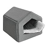 SuperKissen24. Hundehütte Indoor - Hundebett - Hundebox für Kleine Mittlere und Große Hunde und Katzen - Wasserdicht Hundehöhle - Katzenhöhle - 50x64x45 cm - Flachs Grau