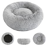 FRIENDLYDOG Hundebett rund flauschig und waschbar, kuschelig weiches Donut Hundekissen oder Katzenkissen als Schlafplatz für Haustiere (M) Ø60cm hellgrau