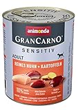 animonda GranCarno Hundefutter Adult Sensitiv, Nassfutter für ausgewachsene Hunde, Reines Huhn + Kartoffeln, 6 x 800 g