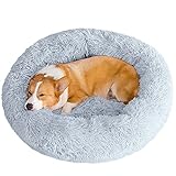 WEASHUME Hundebett Flauschig Rund Katzenbett Flocke Hundekissen Donut Hundebett aus Plüsch für Kleine Mittelgroße und Große Hunde, Katzen und Andere Haustiere Verbesserter Schlaf, Hellgrau, M 70 cm