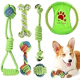 ACE2ACE Hundespielzeug Seil, Welpenspielzeug Set, Kauspielzeug für kleine Hunde und Welpen, 100% natürliche Baumwolle, mit Frisbee, Kugelseil, Seilknochen (6-teiliges Set)