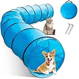 Midyb Hundetunnel, 500 x 60 cm Spieltunnel Agility Tunnel für Training, Katzentunnel Zusammenklappbar inkl. Heringe und Transporttasche, Tunnel für Hunde, Blau