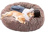 LINRUI Memory Foam XL Hundesofa Orthopädisches für Grosse Mittlere Hunde Hundekissen Waschbar Oval Hoch Hundebett Antistress Flauschiges Rund Kuschelig Hundehöhle XXL Donut Braun