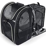 pecute Katze Rucksack Hund mit Vornes Netzfenster, Faltbarer Hunde Rucksack und Katzenrucksack, Tragetasche Hund Katze mit Großem Raum, Schwarz (Max. Last 6kg)