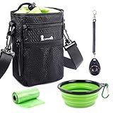 pecute Futterbeutel Hund 4 in 1 Wasserdicht Hunde Futterbeutel mit Kotbeutel Spender, Leckerli-Beutel für Hunde,Wasserdichtes Gewebe, Kostenlose 1 Rollen Poop Tasche und 1 Trainings Clicker (Schwarz)