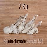 2 Kg ca. 160 Stück Kaninchenohren mit Fell fettarm Barf wie Schweineohren Rinderohren Kausnack Kauartikel