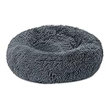 NIBESSER Haustierbett Hundebett Katzenbett Rundes Plüsch Hundesofa Katzensofa Kissen in Doughnut-Form(Durchmesser 60cm,dunkelgrau)