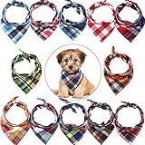 12 Stücke Hunde Bandanas Dreieckiger Hundeschal, Waschbarer Wende Druck, Lätzchen Hundetuch Set, geeignet für kleine oder Mittelgroße Katzen und Hunde Tiere (Karierter Stil)