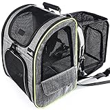 pecute Katze Rucksack Hund mit Vornes Netzfenster, Faltbarer Hunde Rucksack und Katzenrucksack, Tragetasche Hund Katze mit Großem Raum, Grau (Max. Last 6kg)